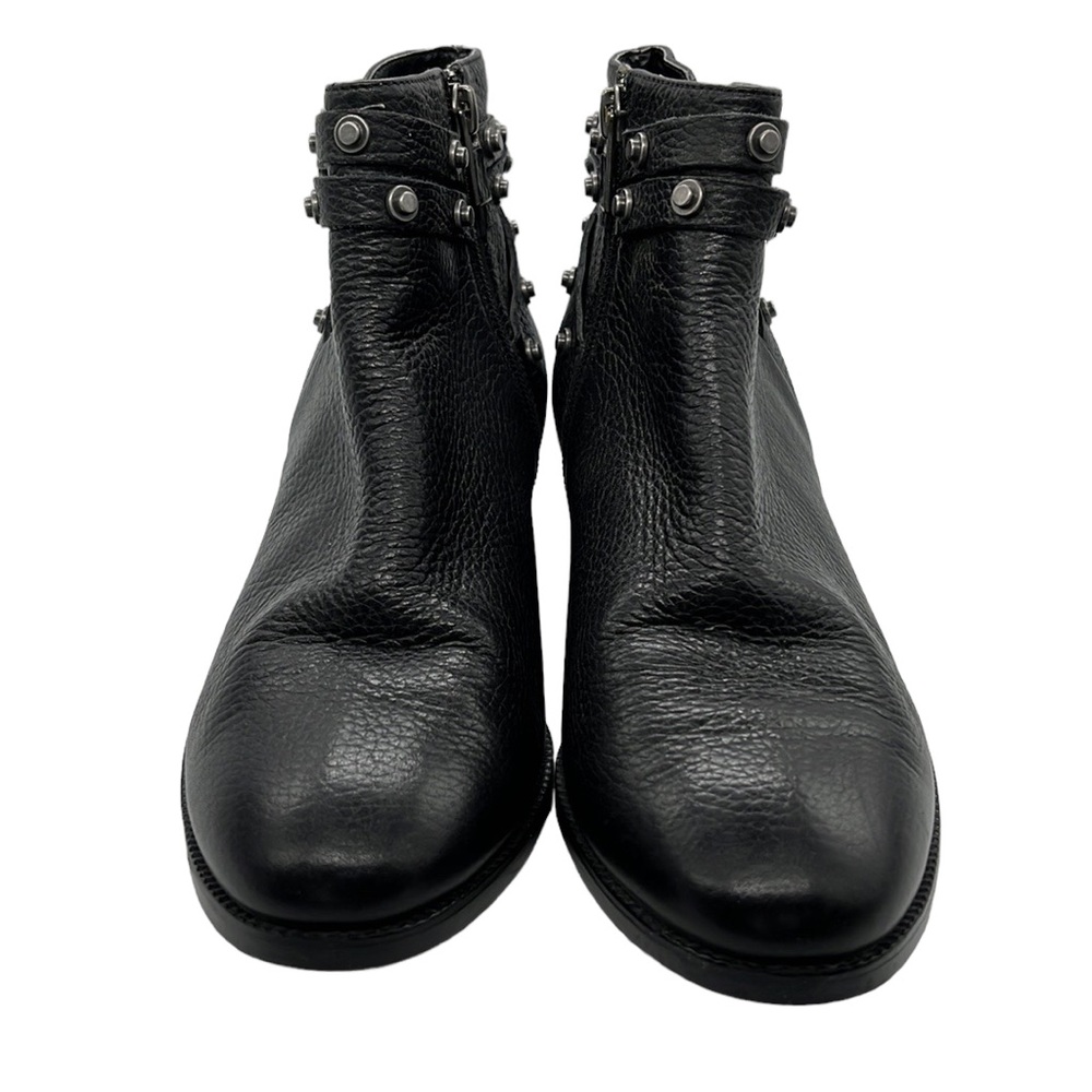 Halogen BLACK PEBBLE LEATHER SIDE ZIP STUDDED STRAP BOOTIES
